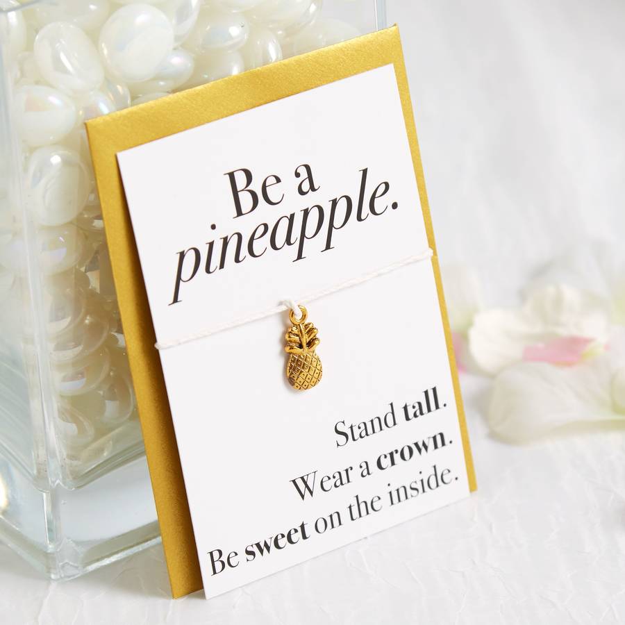 gold pineapple inspirational quote wish bracelet by team hen