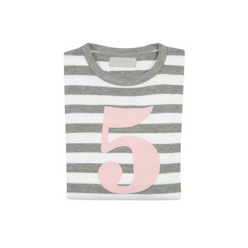 Grey Marl + White Striped Number/Age T Shirt Mallow, 6 of 6