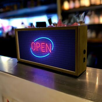 Wooden Light Box Open Neon Sign, 2 of 4