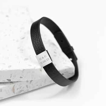 Personalised Men's Soho Tag Message Leather Bracelet, 6 of 9