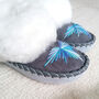 Peacock Blue Handmade Sheepskin Moccasin Slippers, thumbnail 5 of 7