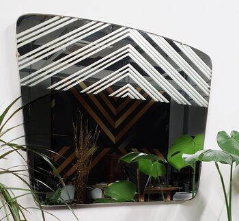 Vintage Mirror With Etched Effect Geometric Design, 3 of 4