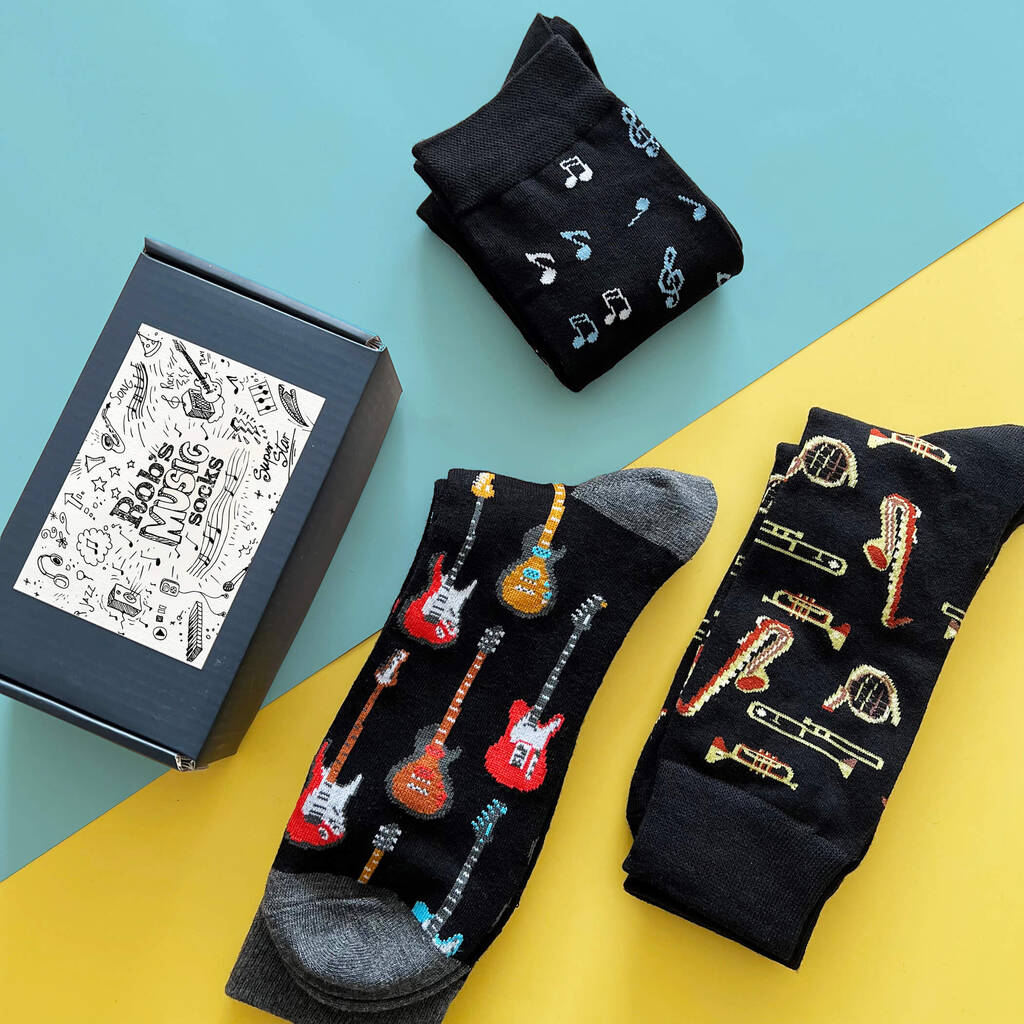Personalised Men's Music Three Pairs Socks In A Box By Studio Hop