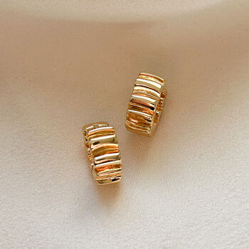 18k Gold Plated Wave Huggie Hoops, 2 of 5