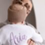 Spring Baby Name White Embroidered Personalised Cardigan, Perfect Baby Shower Or New Baby Gift, thumbnail 6 of 12