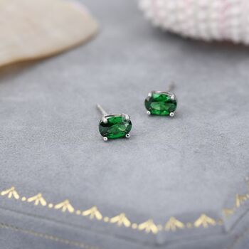 Sterling Silver Emerald Green Moissanite Cz Stud Earrings, 2 of 11