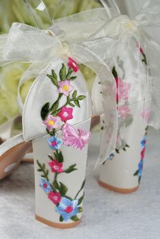 Embroidered Block Heel Bridal Shoes, 5 of 9