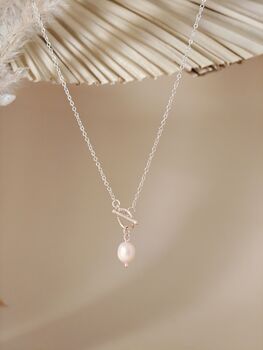 Natural Pearl Sterling Silver T Bar Necklace, 4 of 7