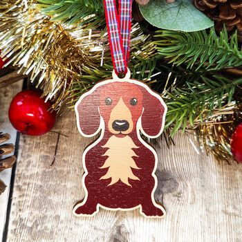 Dachshund Hanging Wooden Christmas Decoration, 2 of 7