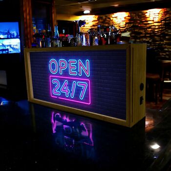 Wooden Light Box Open 247 Neon Sign, 2 of 5