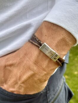 Personalised Men's Memorial Wrap Bracelet Engraved Pendant Ashes Keepsake Jewellery, 5 of 11