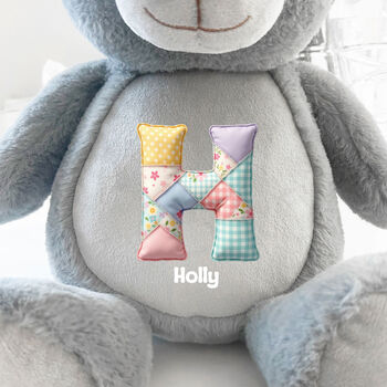 Personalised Patchwork Alphabet Grey Teddy Bear, 4 of 10