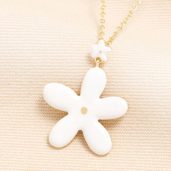 Stainless Steel White Enamel Flower Pendant Necklace In Gold Plating, 2 of 4
