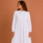 White Cotton Nightdress Polo Long Sleeve Broderie Anglaise Vintage Victorian Nightgown, thumbnail 11 of 12