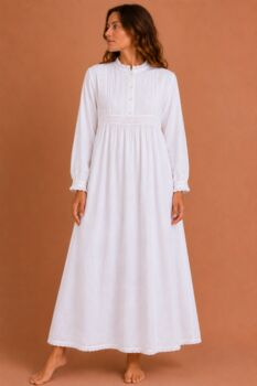 White Cotton Nightdress Polo Long Sleeve Broderie Anglaise Vintage Victorian Nightgown, 11 of 12