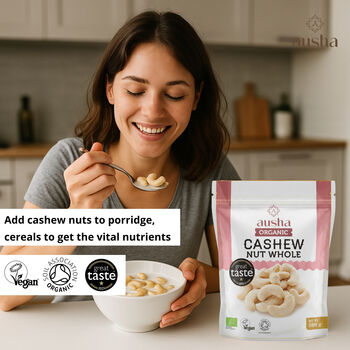 Ausha Organic Cashew Nuts 500g Whole Great Taste Award UK Certified Organic By Soil Association, 2 of 6