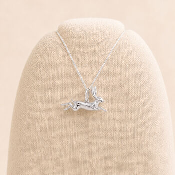 Personalised Sterling Silver Leaping Hare Necklace, 3 of 11