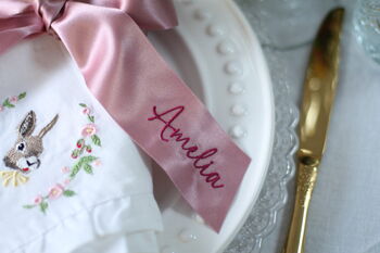 Embroidered Satin Ribbon Bow Embroidered With Guest Name, 5 of 9