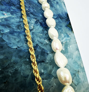 Pearl And Rope Chain Gold Vermeil Necklace, 3 of 4