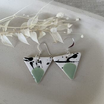 Mint Green Geometric Clay Ceramic Triangle Earrings, 2 of 10