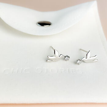 Sterling Silver Flying Dove Stud Earrings, 4 of 5