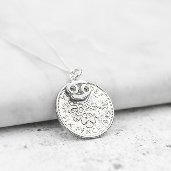 Sterling Silver Star Sign 70th Birthday Sixpence Necklace, 6 of 10