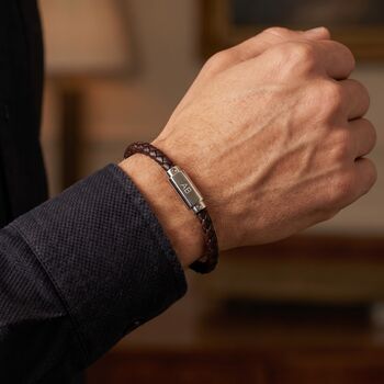 Gifts For Him Personalised Men Leather Bracelet, 3 of 8