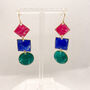 Pink, Blue And Green Geometric Statement Earrings, thumbnail 6 of 9