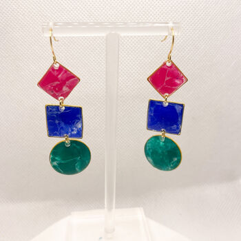 Pink, Blue And Green Geometric Statement Earrings, 6 of 9