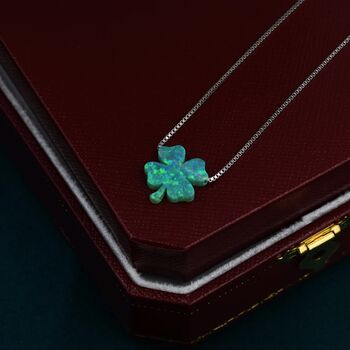 Green Opal Lucky Four Leaf Clover Shamrock Necklace, 6 of 9