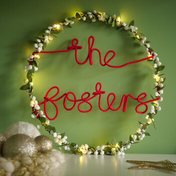 Personalised Mistletoe Family Fairy Light Wreath, 2 of 7