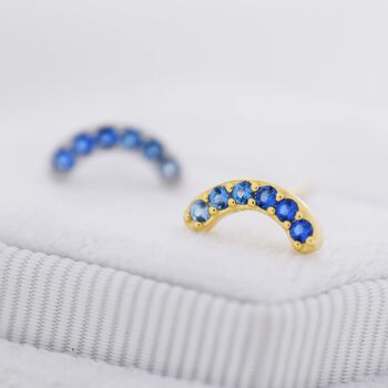 Ombre Sapphire Blue Cz Curved Bar Stud Earrings, 5 of 12