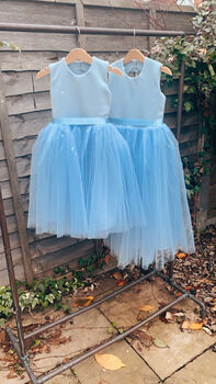 Girls Blue Ankle Length Tutu Flower Girl Dress, 6 of 7