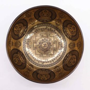 Tibetan Healing Engraved Bowl 21cm Om And Buddha, 2 of 3