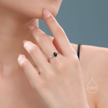 Sterling Silver Black Onyx Oval Ring In Sterling Silver, 6 of 12