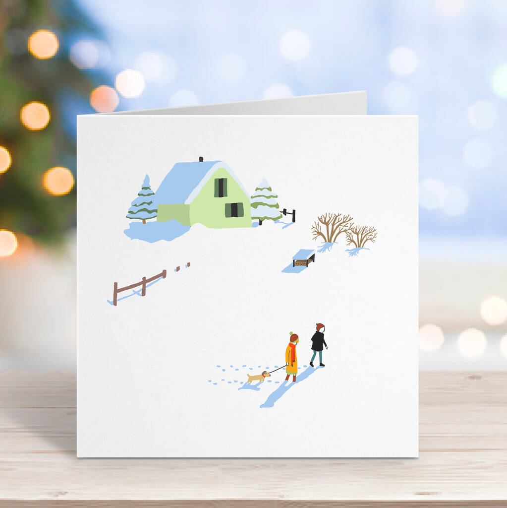 Dog Walkers In The Snow Christmas Card By Tamzin Harris