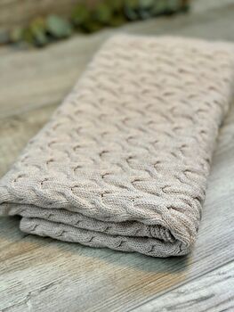 Cable Knitted Organic Baby Blanket, 2 of 5