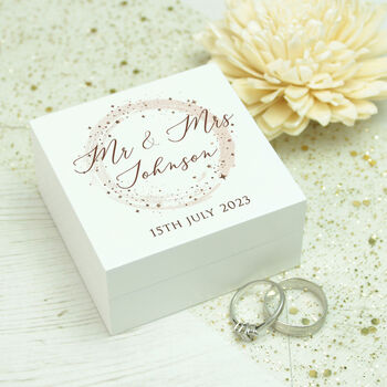 Sparkly Circle Wooden Wedding Double Ring Box, 2 of 4