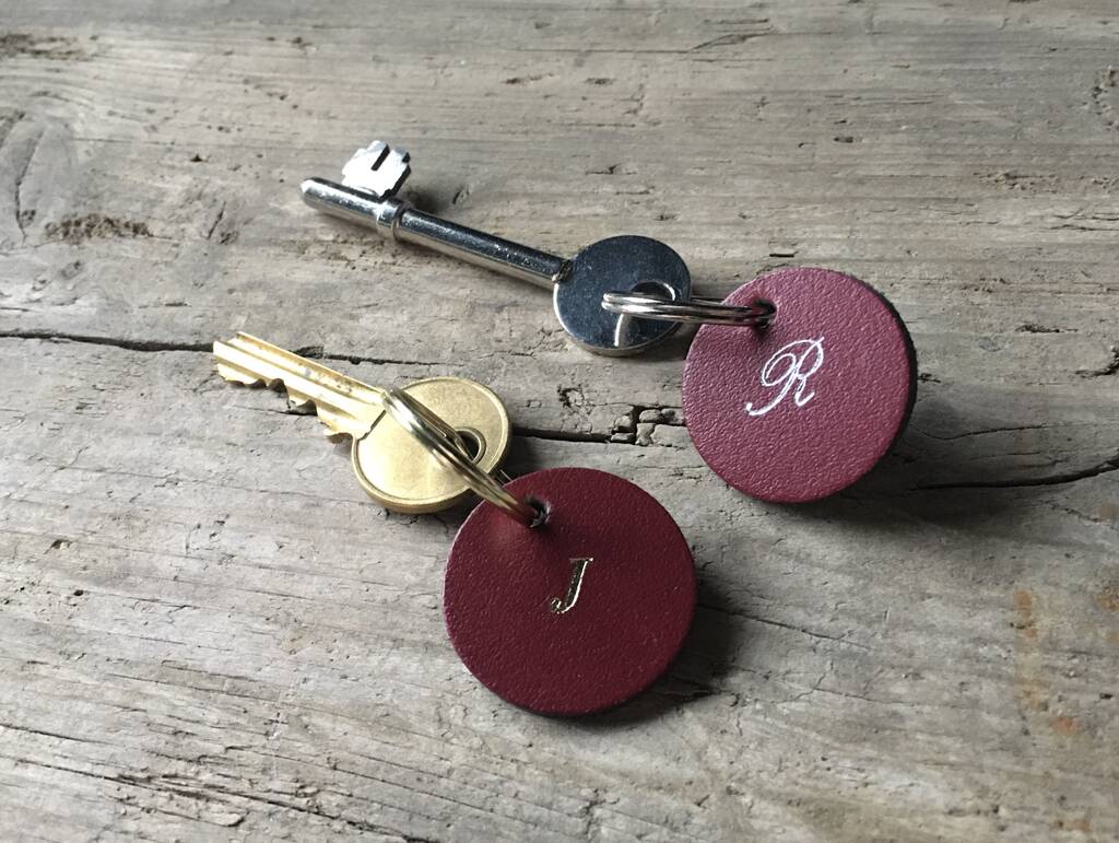 Image of Personalised Red Leather Keyring