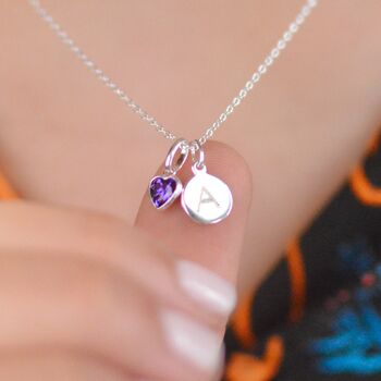Personalised Initial And Heart Birthstone Necklace, 2 of 10