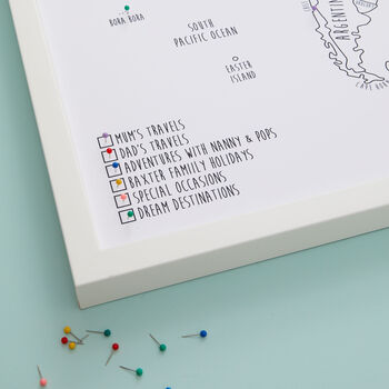 Personalised World Travel Pinboard Map With Pins, 4 of 12