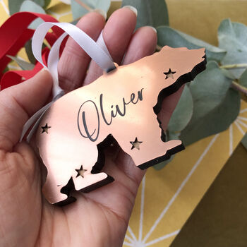 Copper Polar Bear Personalised Christmas Decoration, 2 of 3