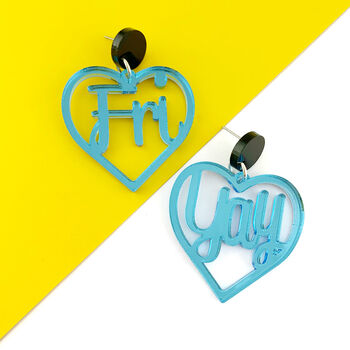 'Fri Yay' Mirrored Acrylic Slogan Earrings, 3 of 8
