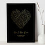Heart Shape Song Lyrics, Personalised Metallic Gold Print, thumbnail 2 of 9