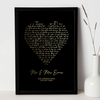 Heart Shape Song Lyrics, Personalised Metallic Gold Print, 2 of 9