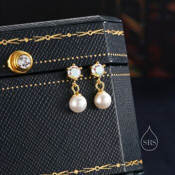 Sterling Silver Aurora Ab Crystal With Dangling Pearl Earrings, 7 of 12