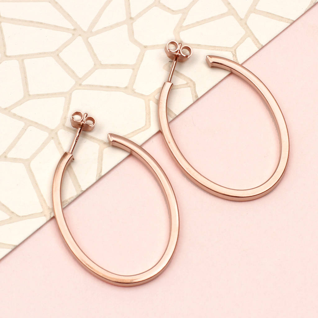 Contemporary Rose Gold Oval Hoop Earrings By Hurleyburley