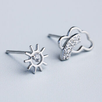 Sterling Silver Sparkly Sun And Cloud Stud Earrings, 4 of 7