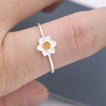 Sterling Silver Cute Blossom Daffodil Flower Ring, 3 of 11