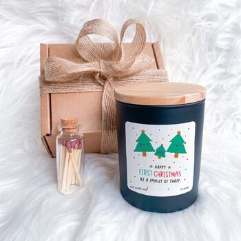 Happy First Christmas As A Family Of Three Scented Candle Gift For New Parents, 3 of 4